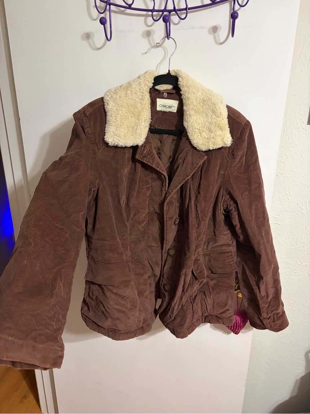 💜 XL Cherokee Brown Corduroy Jacket with Cream Faux Shearling Collar